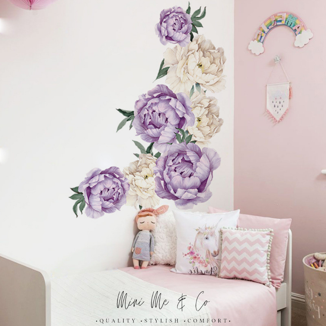 Fabric Large Purple and White Peony Wall Stickers