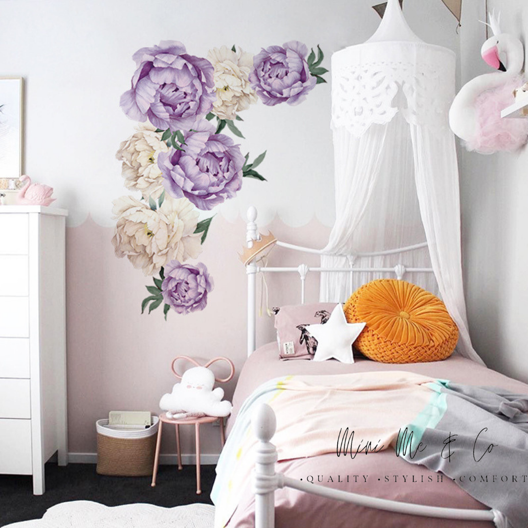 Fabric Large Purple and White Peony Wall Stickers