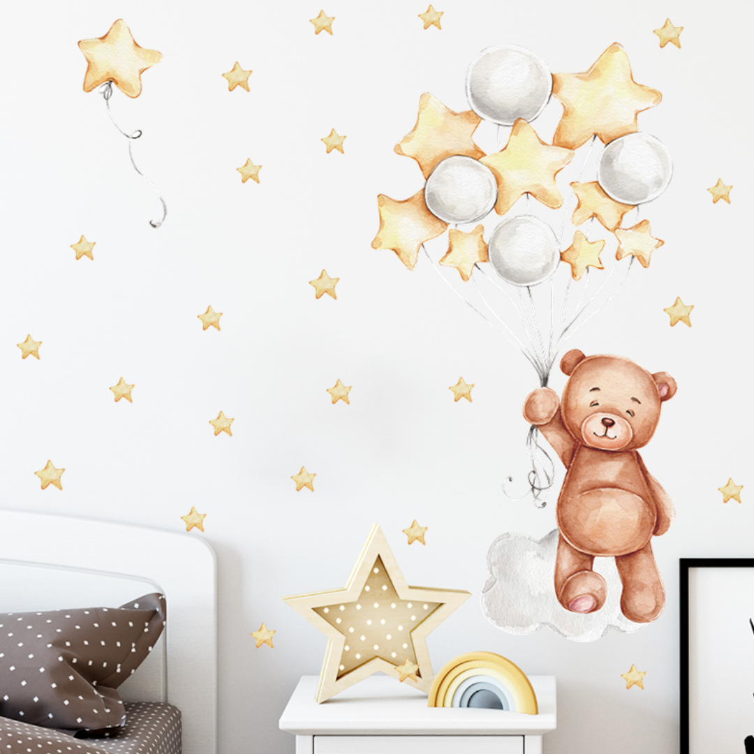 Fabric Teddy in the Stars Wall Stickers