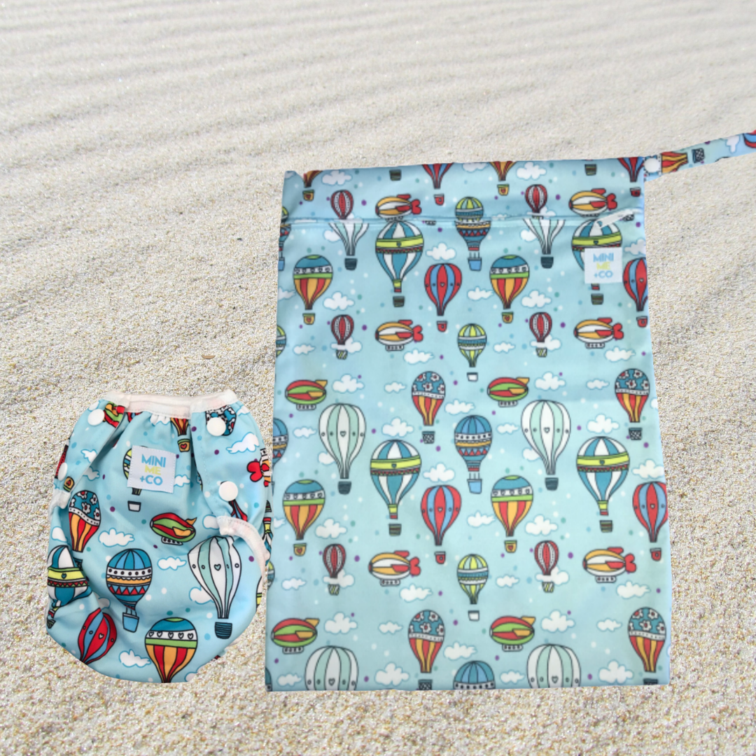 Hot Air Balloon Waterproof Wet bag and reusable adjustable swim nappy