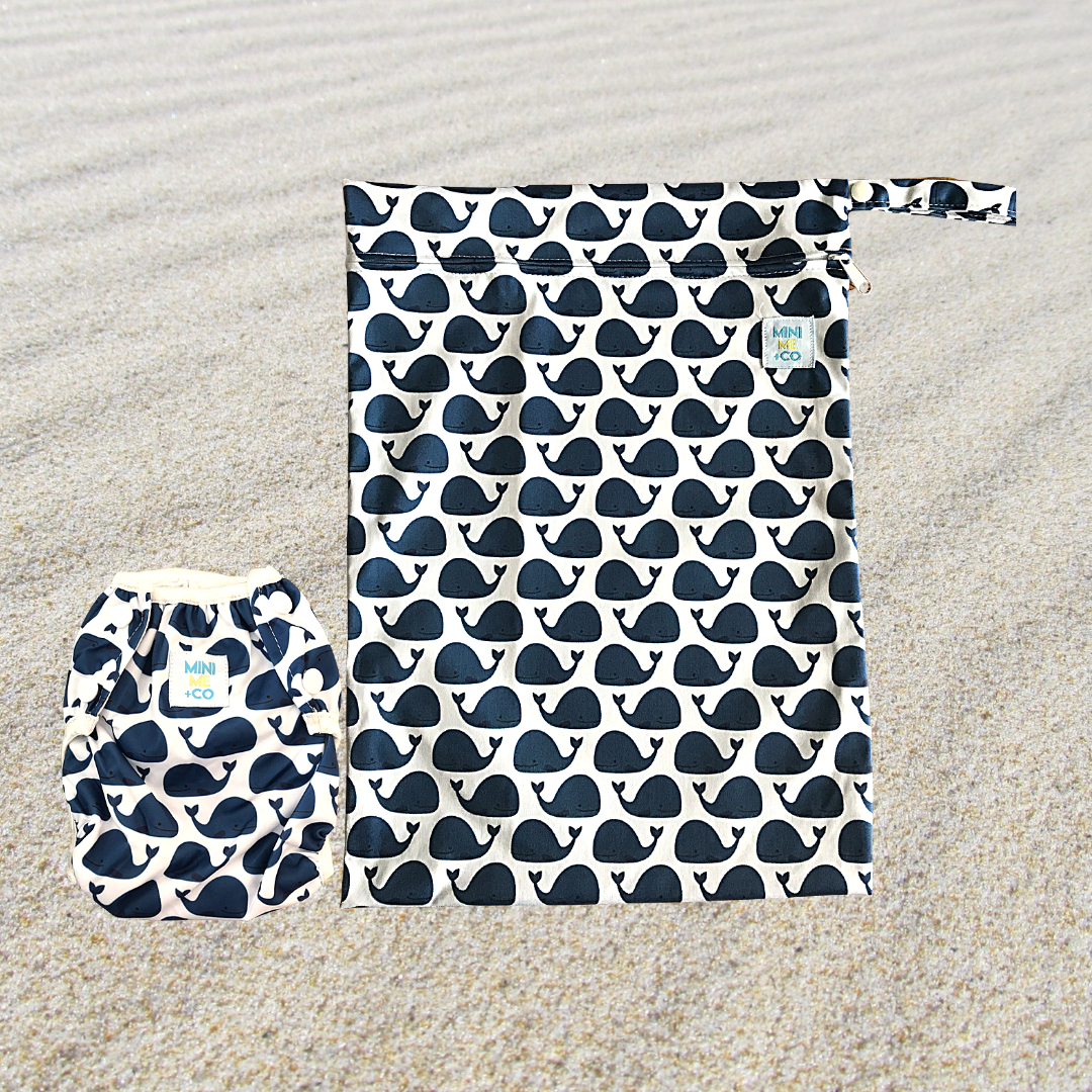 Reusable Swim Nappy and Waterproof Wet Bag - Whales