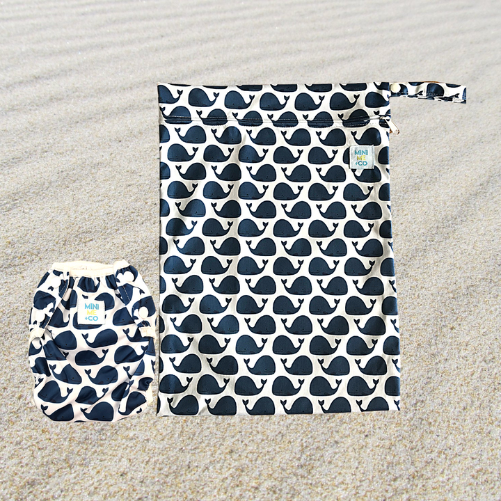 Reusable Swim Nappy and Waterproof Wet Bag - Whales