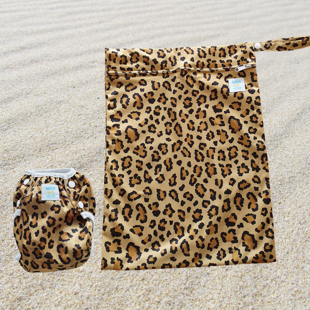 Reusable Swim Nappy and Waterproof Wet Bag - Leopard
