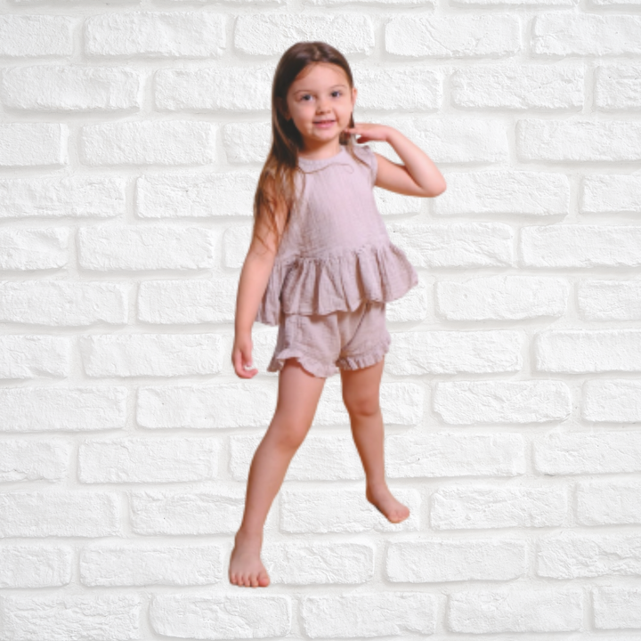 Breathable organic muslin cotton sun set with stylish tank top and comfortable shorts for active toddlers