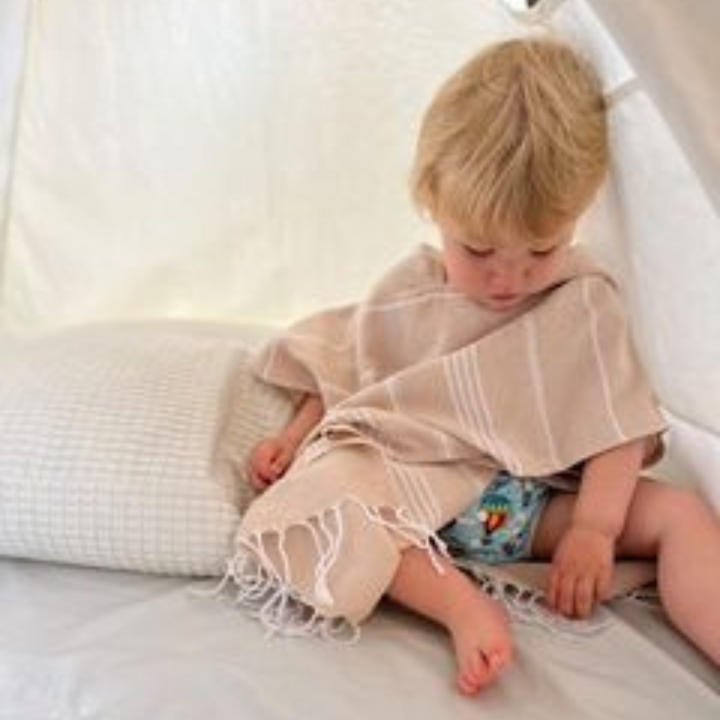 Neutral Turkish Cotton Kids Poncho
