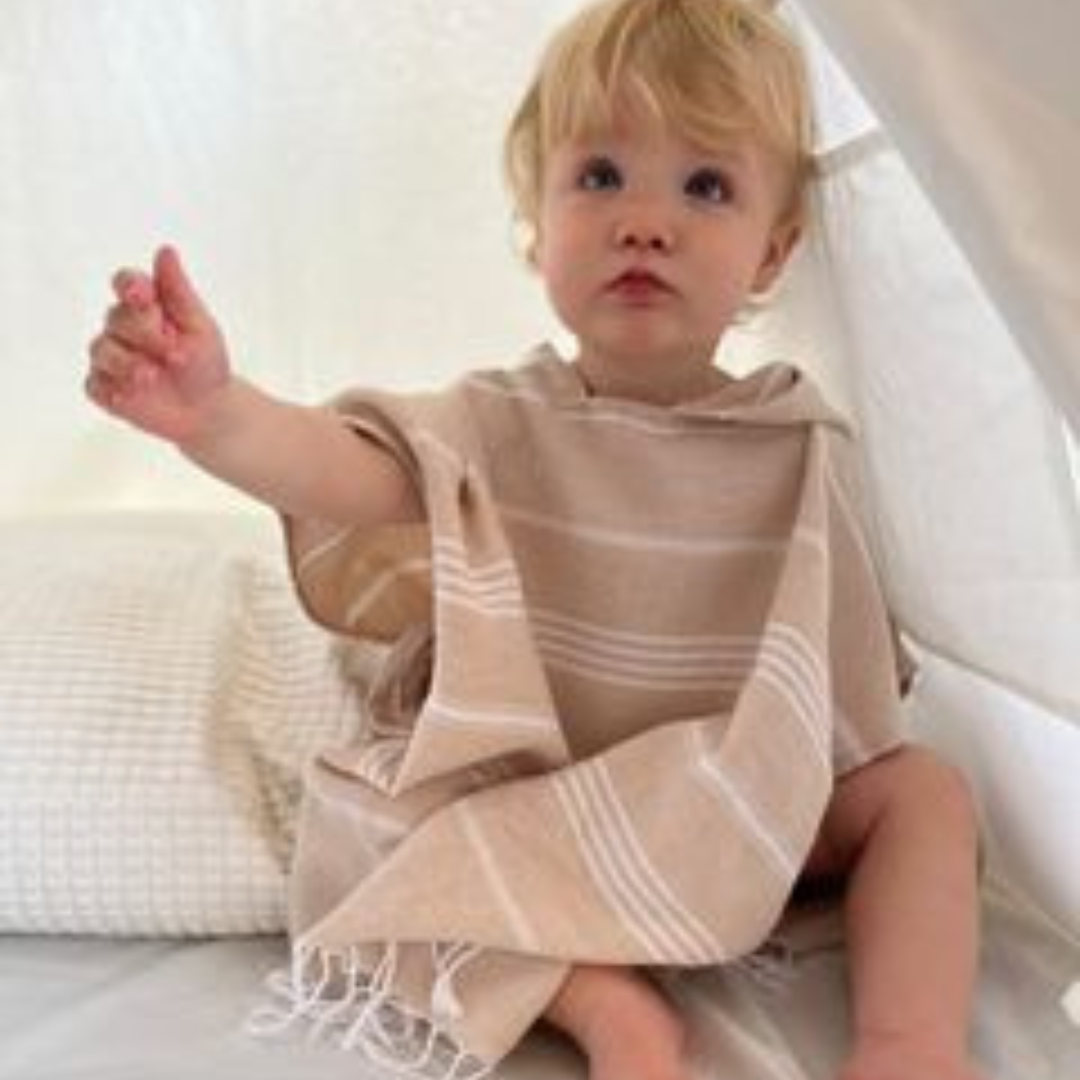 Neutral coloured Turkish Towel Poncho for kids