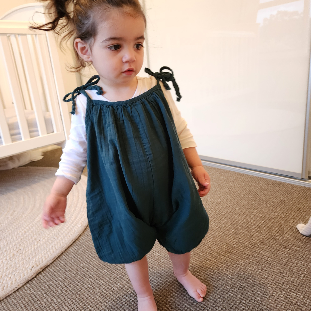 Soft and stylish organic muslin cotton overalls with bow tie straps for kids
