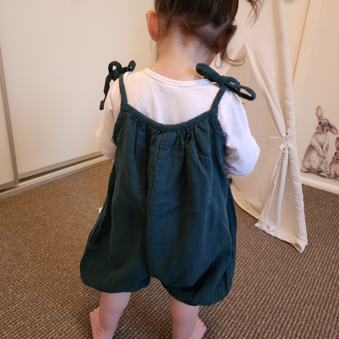 Soft and stylish organic muslin cotton overalls with bow tie straps for kids
