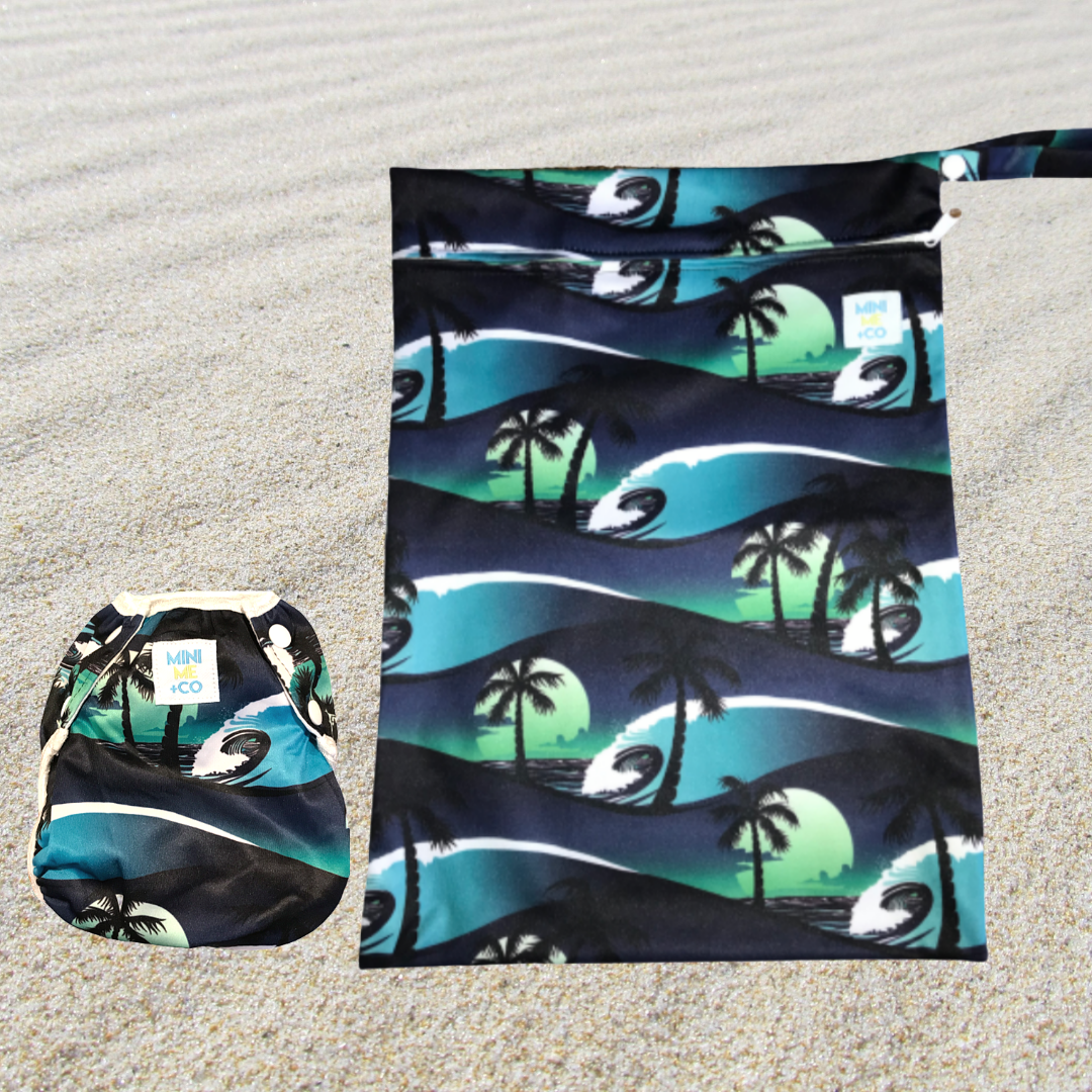 Reusable Swim Nappy and Waterproof Wet Bag - Palm Tree