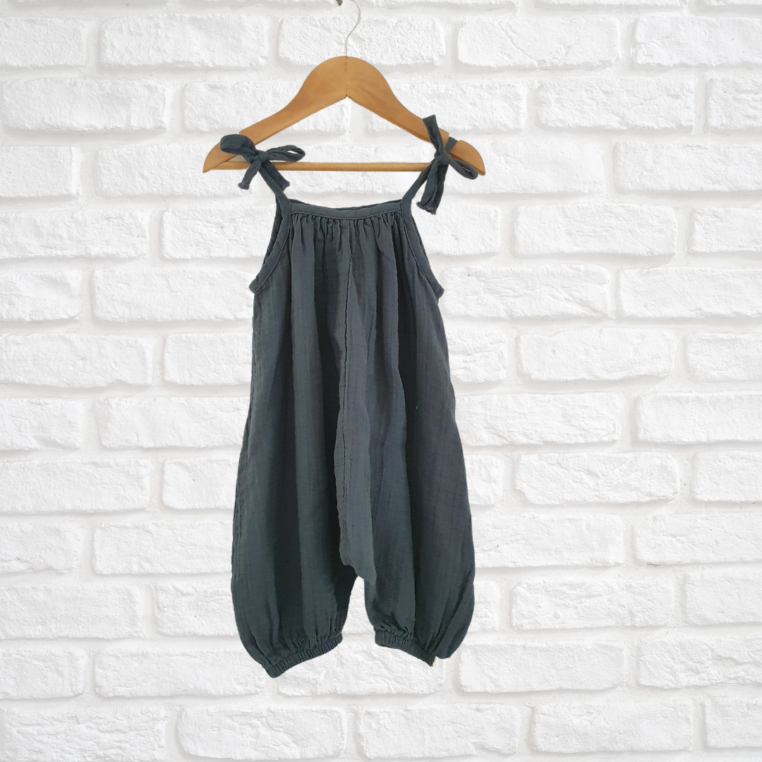 Handmade organic cotton overalls with breathable fabric and adjustable straps for summer
