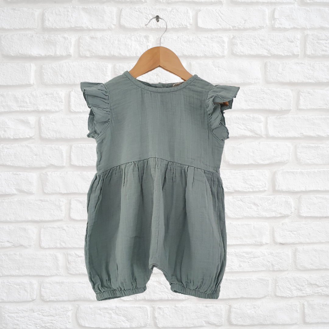 Organic muslin cotton Moonshine overalls with ruffle sleeves for toddlers
