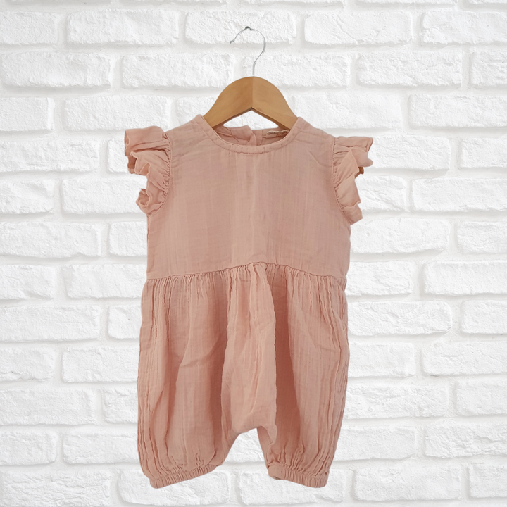 Soft and stylish Moonshine muslin overalls with ruffle sleeves for summer
