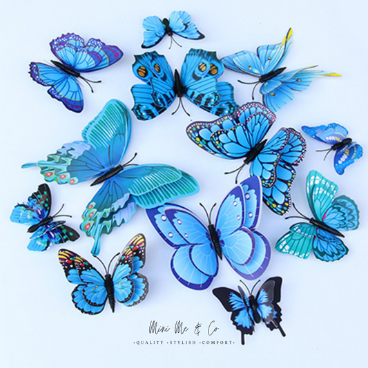 Blue 3D Butterfly Wall Decor 12PCS